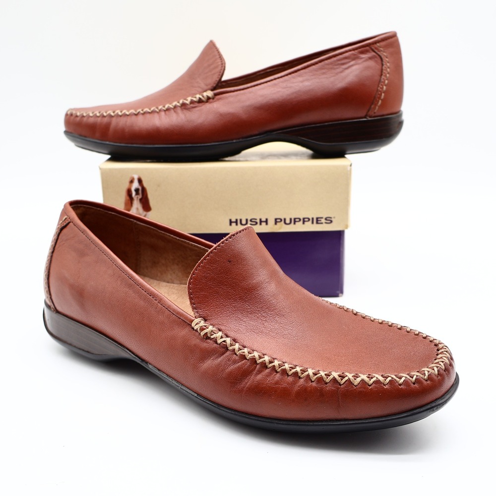 Hush Puppies Boston Saddle Womens 7.5 M Brown Leather Moc Toe Loafers